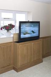 Pop up TV in kitchen cabinet